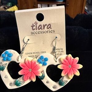 Tiara Pink and Blue Floral Heart Earrings